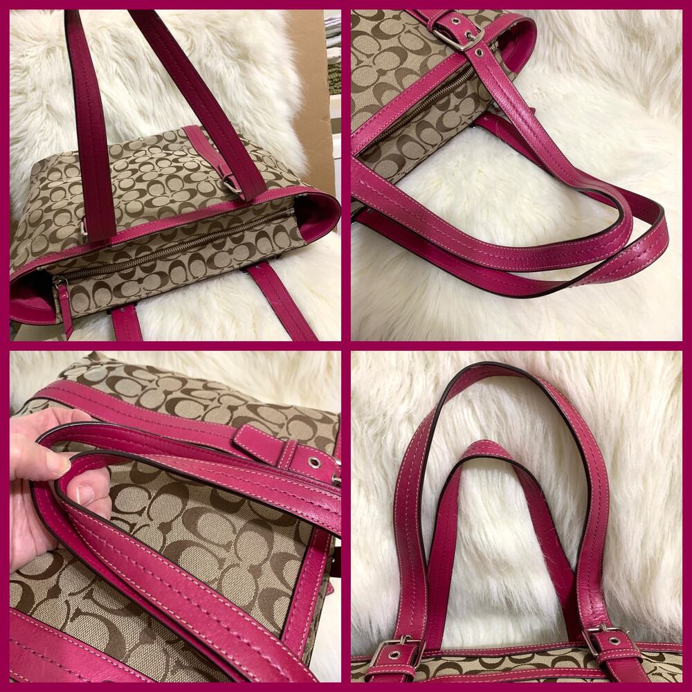 COACH HAMPTON Large Vintage Khaki & Pink Signature Canvas Tote F12647 - Picture 6 of 15